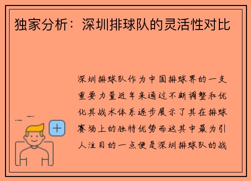 独家分析：深圳排球队的灵活性对比