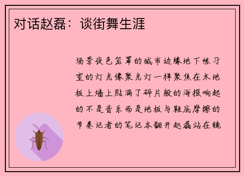 对话赵磊：谈街舞生涯